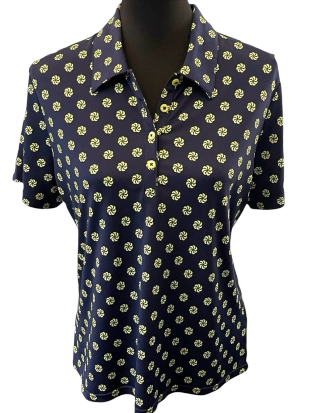Greg Norman Collection Navy/Yellow Short Sleeve Polo Golf Shirt (M)